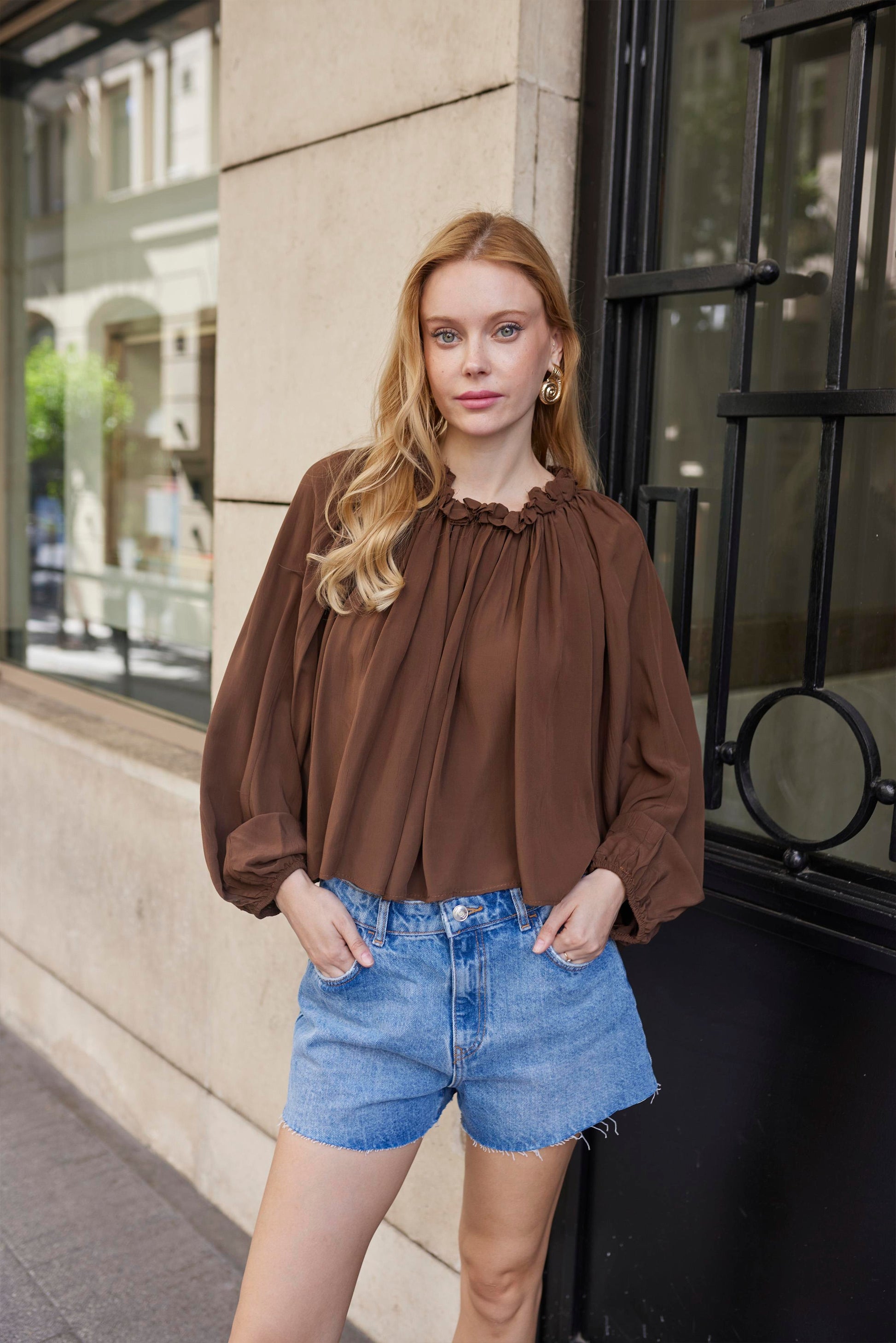 Blouse Seden Marron