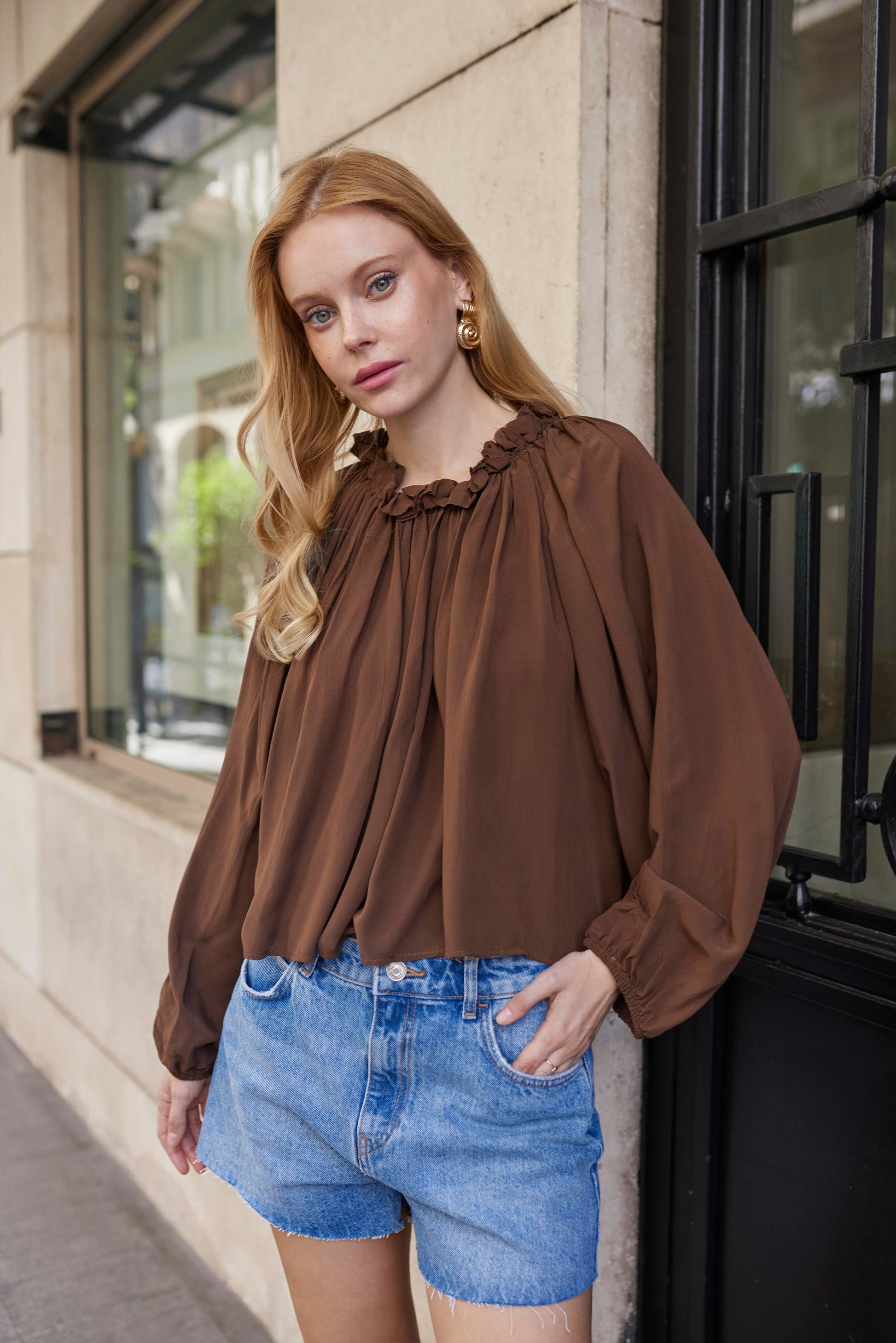 Blouse Seden Marron