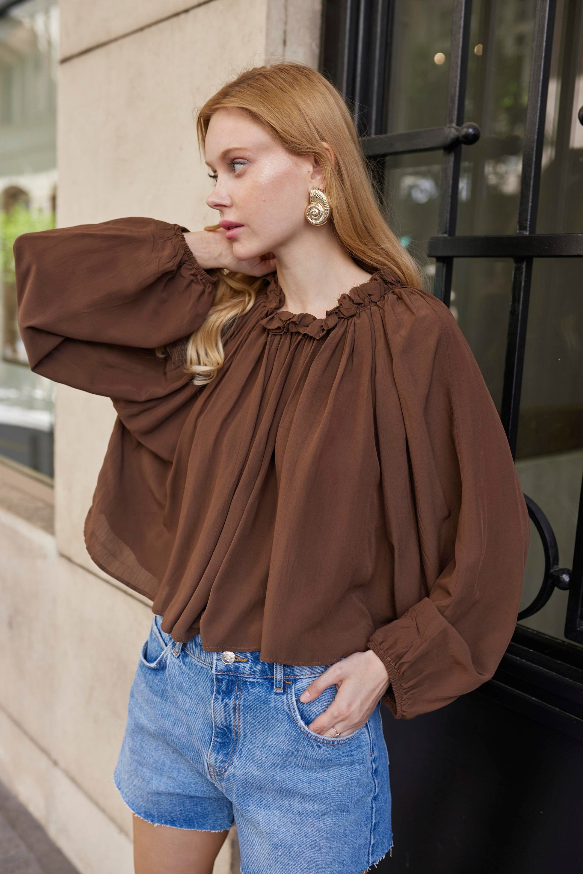 Blouse Seden Marron