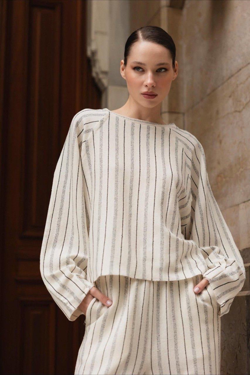 Pantalon Inara Blanc Rayé