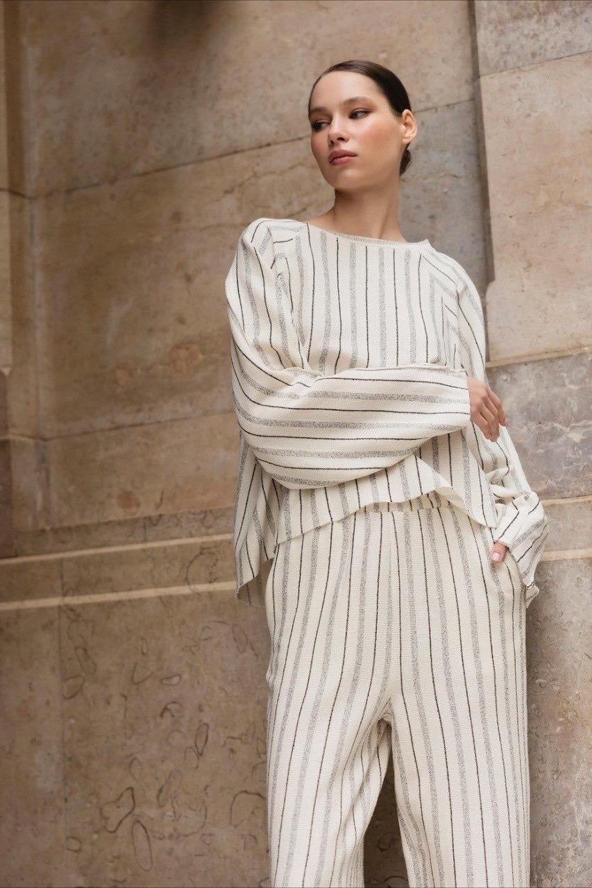 Pantalon Inara Blanc Rayé